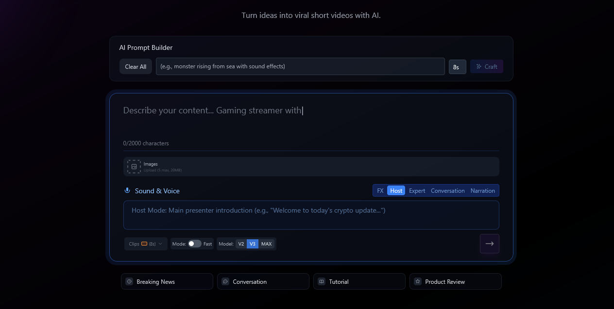 Craft AI Video Generator Dashboard